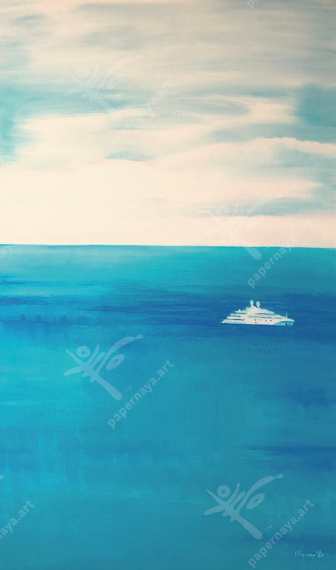 Elena Papernaya - Painting of YACHT, 2021, HORIZONS OF LIGHTNESS; OIL ON CANVAS 100 X 60 CM; ONLY ONE ORIGINAL EXISTS - NO REPRODUCTIONS; PRIVATE COLLECTION - AVAILABLE ON REQUEST